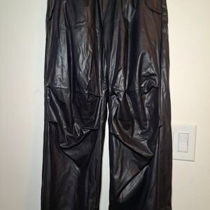 Glossy Black Leather Straight Leg Pants